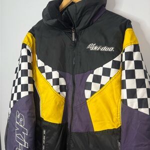 Vintage Ski-Doo Black and Yellow Jacket Checkered Racing Large 1990’s